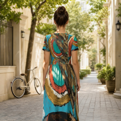 Winter Divide Short Sleeve V Neck Midi Dress