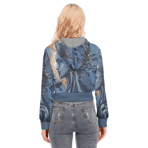 Blossoming Thoughts Crop Top Hoodie With Zipper Closure