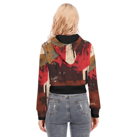 Red Sector Crop Top Hoodie With Zipper Closure