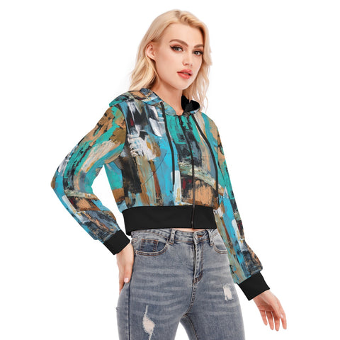 Coral Crop Top Hoodie With Zipper Closure