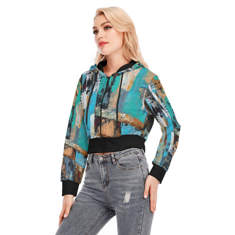 Coral Crop Top Hoodie With Zipper Closure