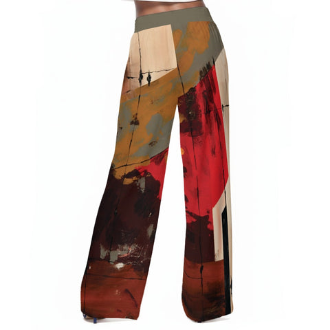 Red Sector Casual Wide-Leg Pants|100% Rayon