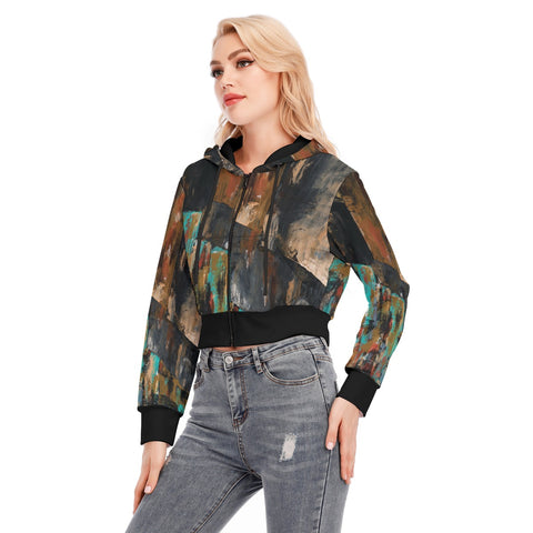 Seabed Crop Top Hoodie With Zipper Closure