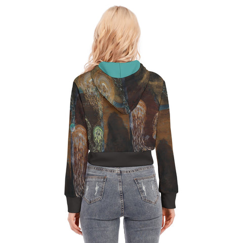 The Gathering - Women's Crop Top Hoodie With Zipper Closure