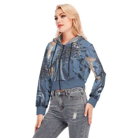Blossoming Thoughts Crop Top Hoodie With Zipper Closure