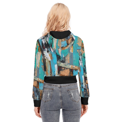 Coral Crop Top Hoodie With Zipper Closure
