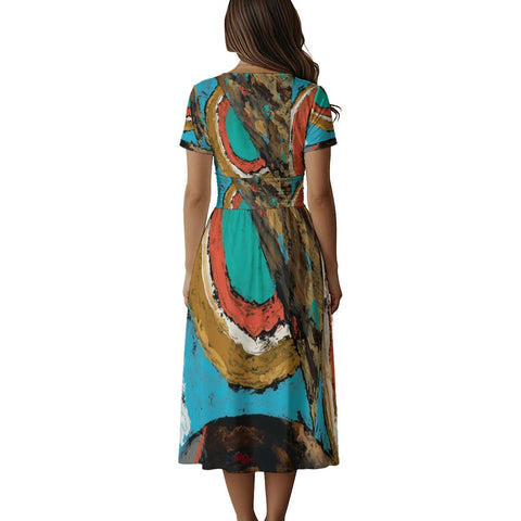 Winter Divide Short Sleeve V Neck Midi Dress