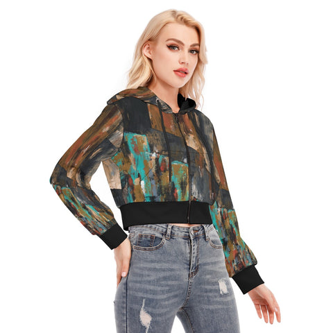 Seabed Crop Top Hoodie With Zipper Closure