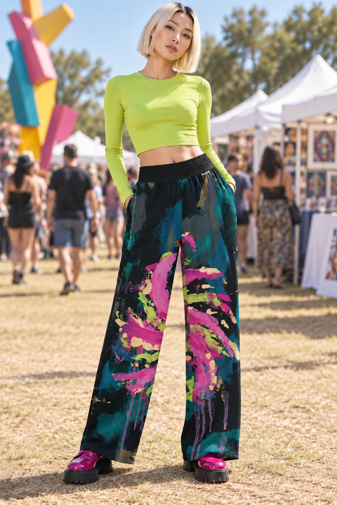 Light of the Eighties Women's Casual Wide-Leg Pants|100% Rayon